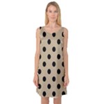Polka Dots - Black on Khaki Brown Sleeveless Satin Nightdress