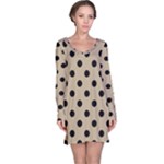 Polka Dots - Black on Khaki Brown Long Sleeve Nightdress