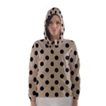 Polka Dots - Black on Khaki Brown Hooded Wind Breaker (Women)