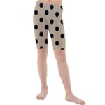 Polka Dots - Black on Khaki Brown Kid s Mid Length Swim Shorts
