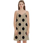Polka Dots - Black on Khaki Brown Women s Reversible Sports Bra with Border