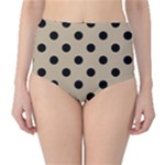 Polka Dots - Black on Khaki Brown High-Waist Bikini Bottoms