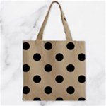 Polka Dots - Black on Khaki Brown Zipper Grocery Tote Bag