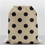 Polka Dots - Black on Khaki Brown Drawstring Bag (Small)