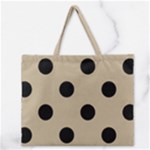 Polka Dots - Black on Khaki Brown Zipper Large Tote Bag