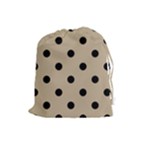 Polka Dots - Black on Khaki Brown Drawstring Pouch (L)