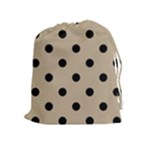 Polka Dots - Black on Khaki Brown Drawstring Pouch (XL)