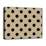 Polka Dots - Black on Khaki Brown Canvas 14  x 11  (Stretched)