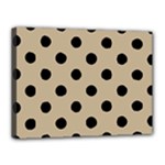 Polka Dots - Black on Khaki Brown Canvas 16  x 12  (Stretched)
