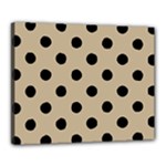 Polka Dots - Black on Khaki Brown Canvas 20  x 16  (Stretched)