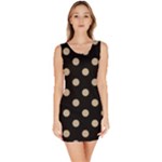 Polka Dots - Khaki Brown on Black Bodycon Dress