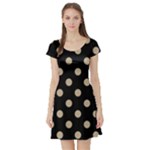 Polka Dots - Khaki Brown on Black Short Sleeve Skater Dress