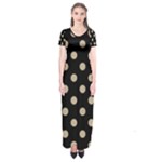 Polka Dots - Khaki Brown on Black Short Sleeve Maxi Dress