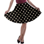 Polka Dots - Khaki Brown on Black A-line Skater Skirt