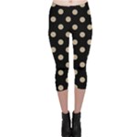 Polka Dots - Khaki Brown on Black Capri Leggings