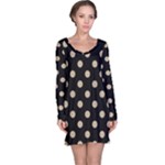 Polka Dots - Khaki Brown on Black Long Sleeve Nightdress