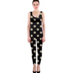 Polka Dots - Khaki Brown on Black OnePiece Catsuit