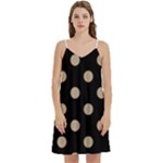 Polka Dots - Khaki Brown on Black Women s Reversible Sports Bra with Border