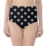 Polka Dots - Khaki Brown on Black High-Waist Bikini Bottoms