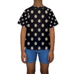 Polka Dots - Khaki Brown on Black Kid s Short Sleeve Swimwear