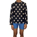 Polka Dots - Khaki Brown on Black Kid s Long Sleeve Swimwear