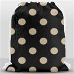 Polka Dots - Khaki Brown on Black Drawstring Bag (Large)