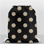 Polka Dots - Khaki Brown on Black Drawstring Bag (Small)