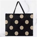 Polka Dots - Khaki Brown on Black Zipper Large Tote Bag