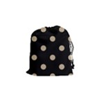 Polka Dots - Khaki Brown on Black Drawstring Pouch (S)