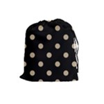 Polka Dots - Khaki Brown on Black Drawstring Pouch (L)