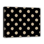 Polka Dots - Khaki Brown on Black Canvas 14  x 11  (Stretched)