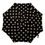 Polka Dots - Khaki Brown on Black Hook Handle Umbrella (Large)