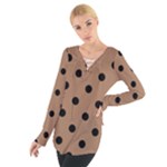 Polka Dots - Black on French Beige Women s Tie Up Tee