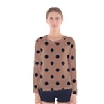 Polka Dots - Black on French Beige Women s Long Sleeve T-shirt