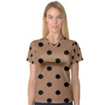 Polka Dots - Black on French Beige Women s V-Neck Sport Mesh Tee