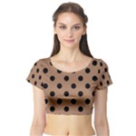 Polka Dots - Black on French Beige Short Sleeve Crop Top (Tight Fit)