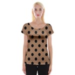 Polka Dots - Black on French Beige Women s Cap Sleeve Top