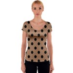 Polka Dots - Black on French Beige Women s V-Neck Cap Sleeve Top