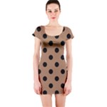 Polka Dots - Black on French Beige Short Sleeve Bodycon Dress