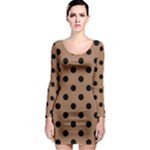 Polka Dots - Black on French Beige Long Sleeve Bodycon Dress