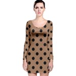 Polka Dots - Black on French Beige Long Sleeve Velvet Bodycon Dress