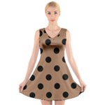 Polka Dots - Black on French Beige V-Neck Sleeveless Dress