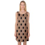 Polka Dots - Black on French Beige Sleeveless Satin Nightdress