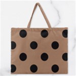 Polka Dots - Black on French Beige Zipper Large Tote Bag