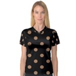 Polka Dots - French Beige on Black Women s V-Neck Sport Mesh Tee
