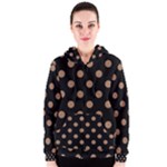 Polka Dots - French Beige on Black Women s Zipper Hoodie
