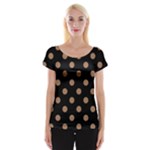 Polka Dots - French Beige on Black Women s Cap Sleeve Top