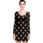 Polka Dots - French Beige on Black Long Sleeve Velvet Bodycon Dress