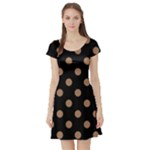 Polka Dots - French Beige on Black Short Sleeve Skater Dress