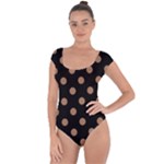 Polka Dots - French Beige on Black Short Sleeve Leotard (Ladies)